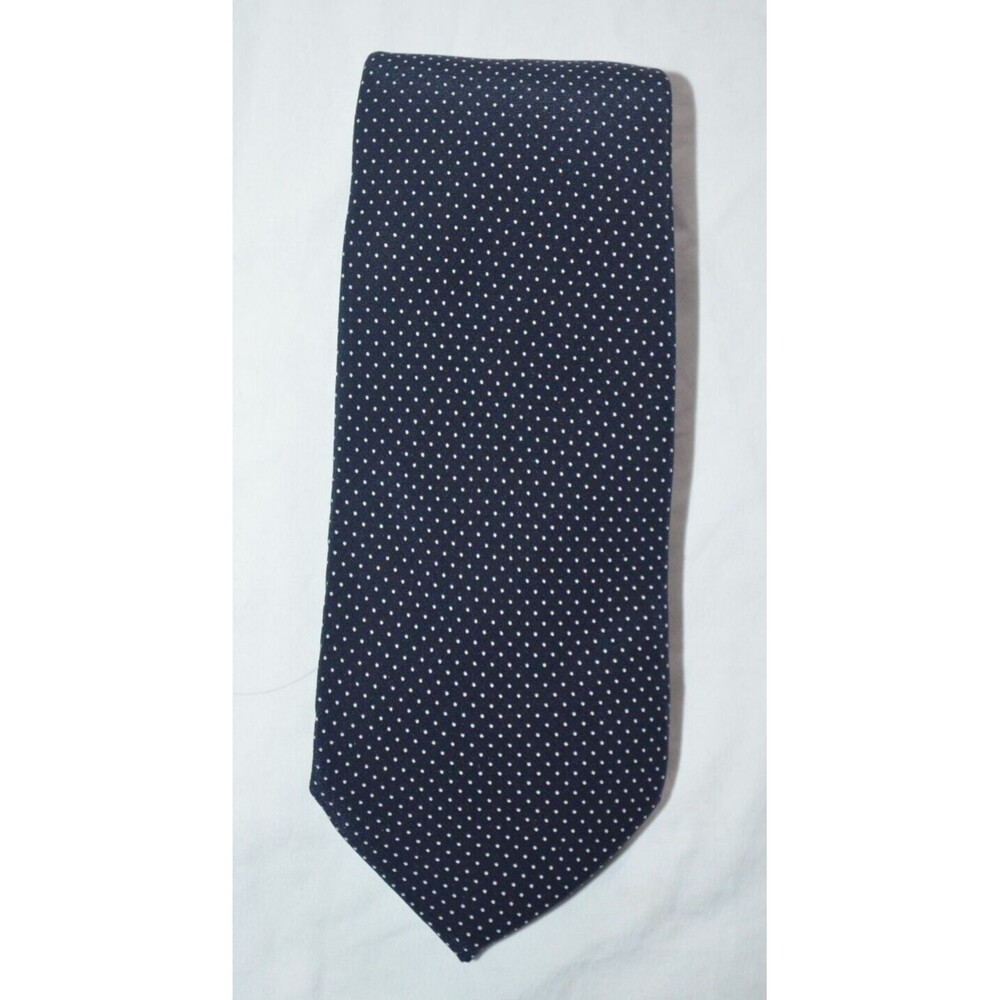 PACO RABANNE Mens Short Slim 100% Silk Necktie Designer Navy Blue White Dot